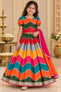 Multicolor Lehenga with Shawl - Girls Ethnic Wear
