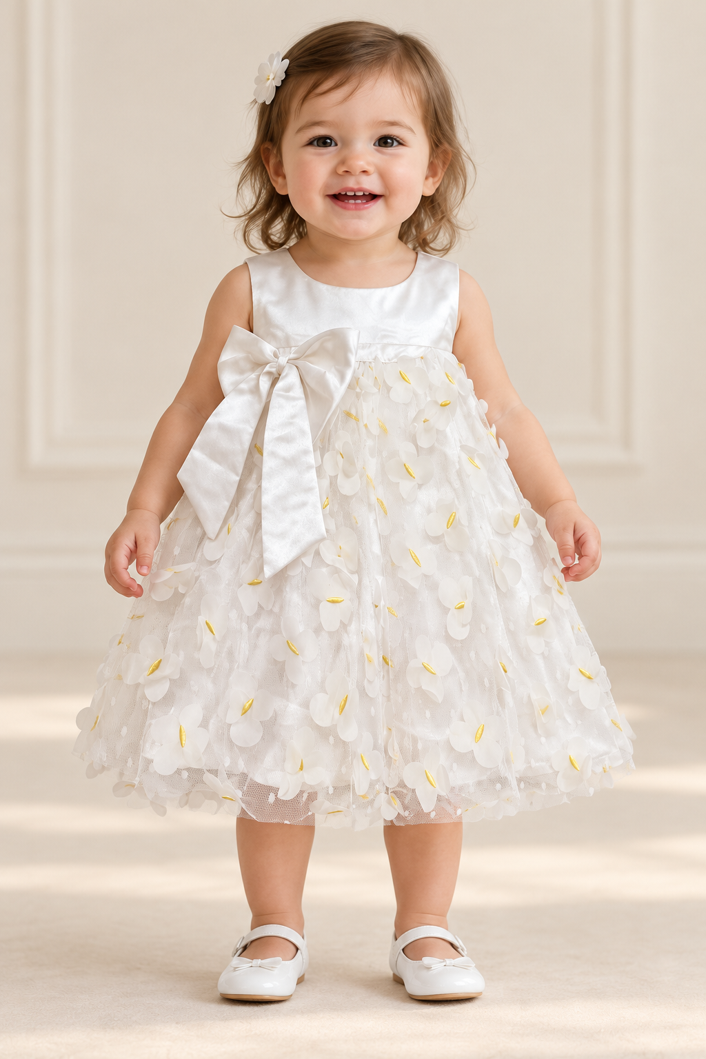 White Floral Printed Party Wear Dress
