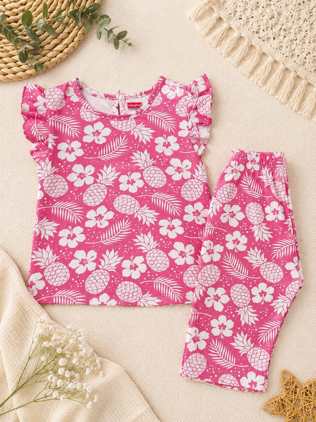 Pink floral Printed Top and 3/4th Pant