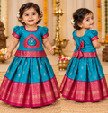 Blue and Magenta Pavadai / Lehenga - Girls Ethnic Wear