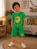 Bright Green Printed Shorts Set