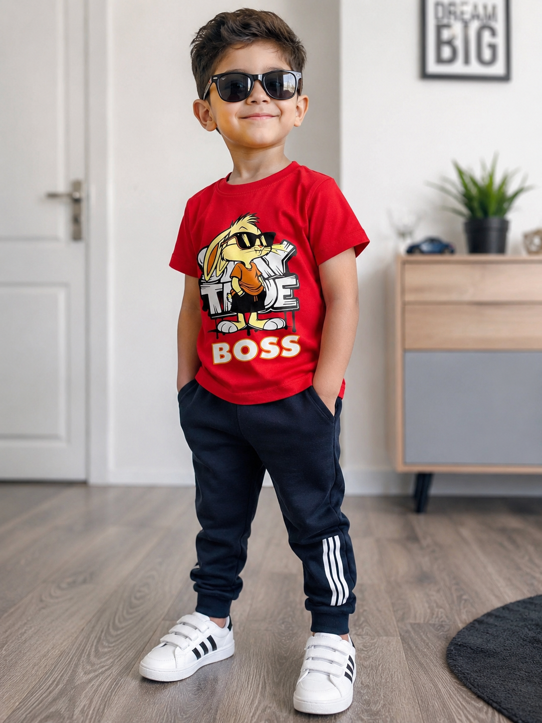 Red T-Shirt and Black joggers Set