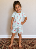 Pastel Blue Printed Slim Fit T-Shirt and Shorts