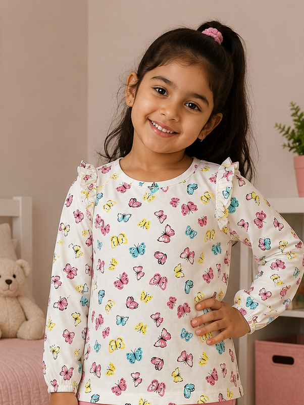 White Butterfly Printed Top