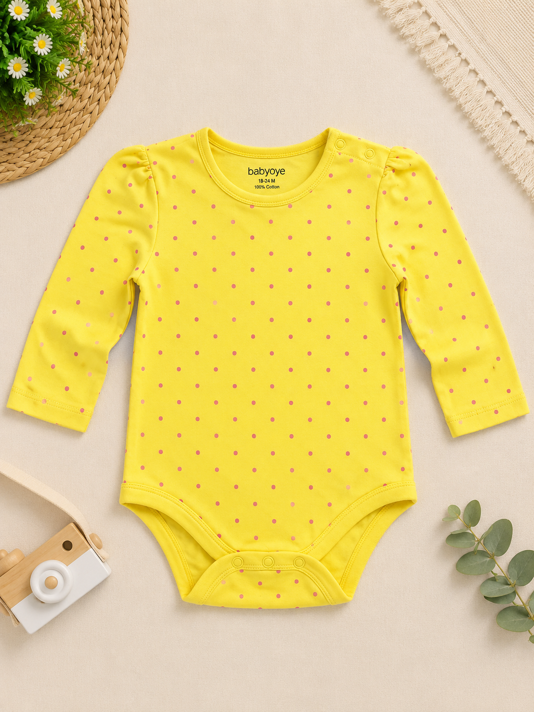 Bright Yellow Onesie with Polka Dots