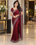 Maroon Space Silk Saree with Heavy Stone Work Border
