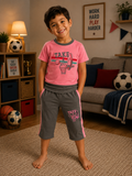 Pink Printed T-Shirt with Grey Capri Pants
