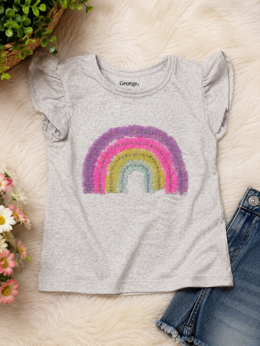 Grey 3D Rainbow Printed T-Shirt