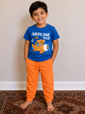 Blue Printed T-Shirt and Orange Pants