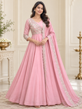 Pastel Pink Embroidered Heavy Flared Maxi with Embroidered Shawl (Pant not Included)