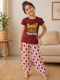 Maroon Printed T-Shirt with Printed Pants