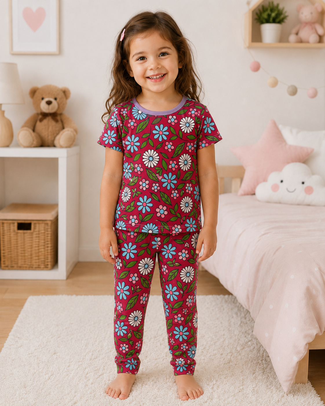 Red Floral Themed PJ Set