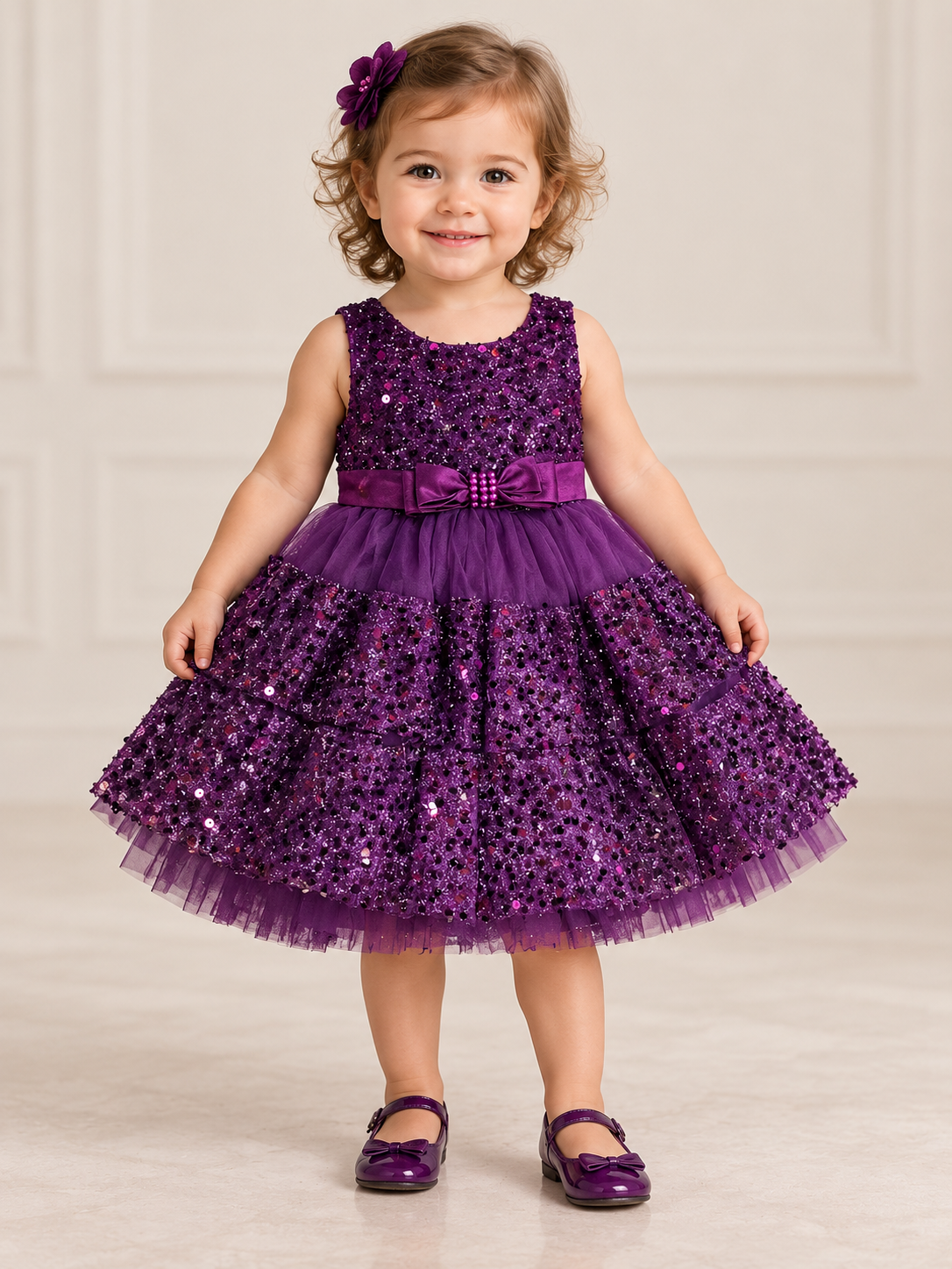 Wine Heavy Flared Heavy Sequinned Party Wear Dress