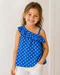 Blue Polka Dot Off Shoulder Top