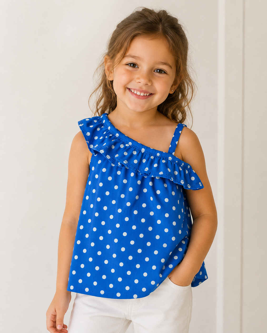 Blue Polka Dot Off Shoulder Top