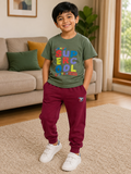 Dark Green Printed T-Shirt with Maroon Pants