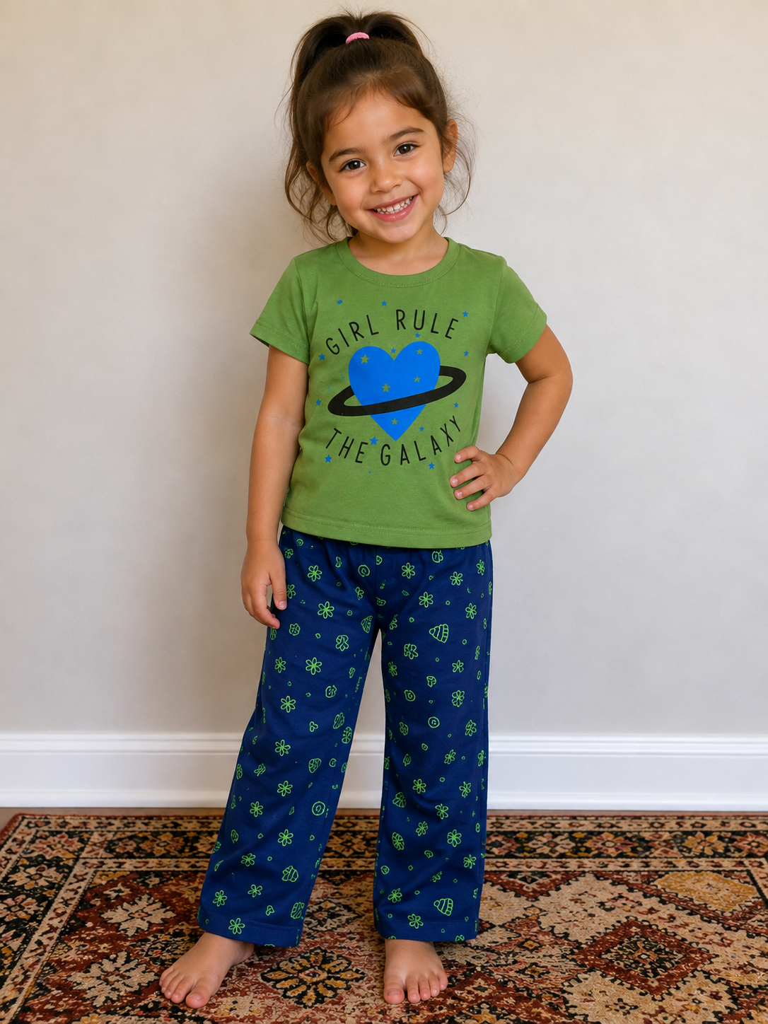 Green And Blue Printed PJ Set