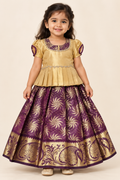 Brown and Gold Pattu Pavadai / Lehenga - Girls Ethnic Wear
