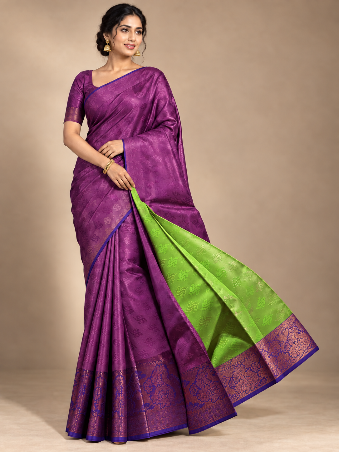 Purple and Green Karizma Silk Saree