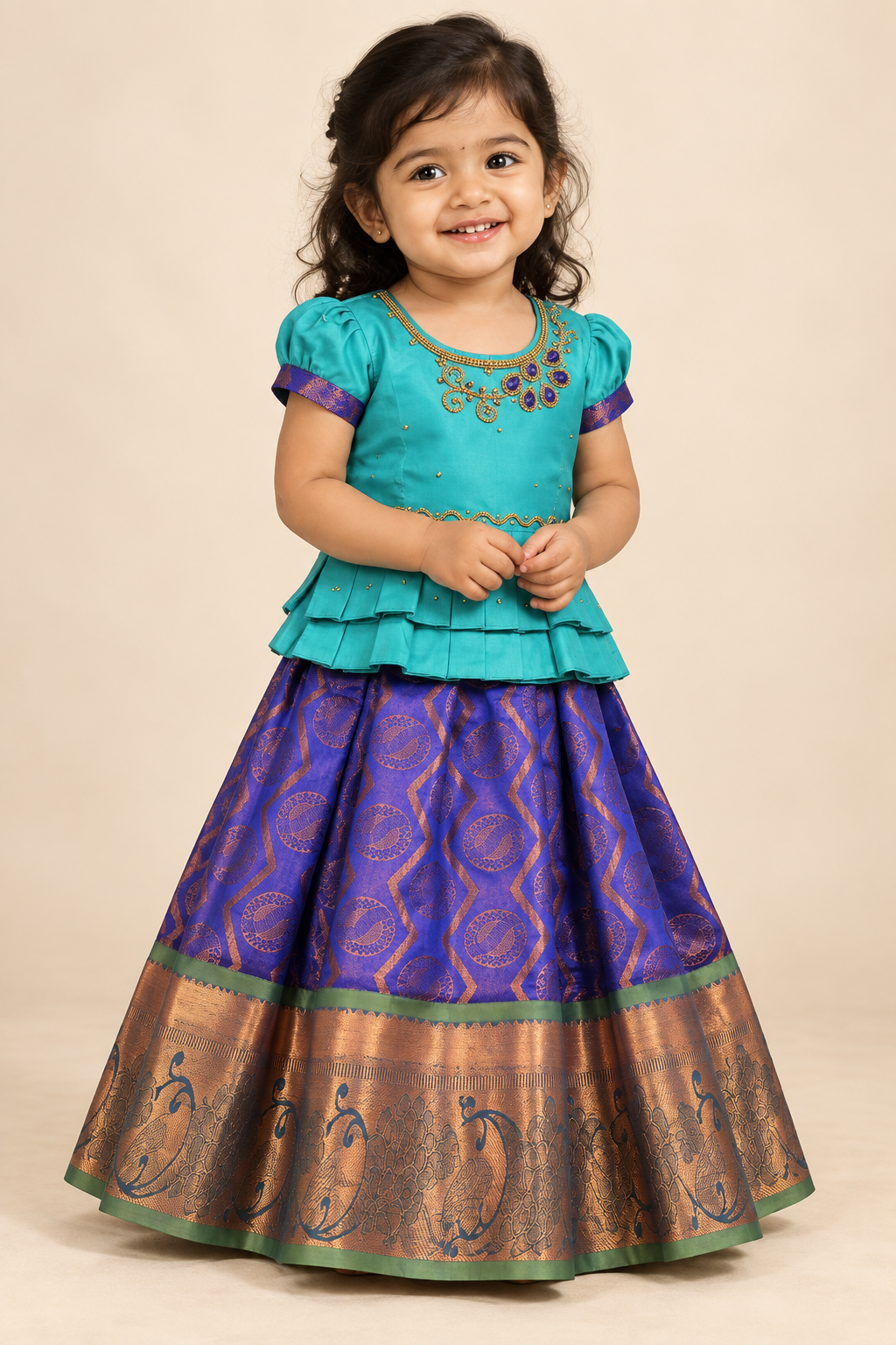 Purple and Green Festive Lehenga / Pavadai - Girls Ethnic wear