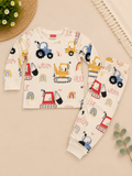 White Vehicle Theme Printed PJ Set