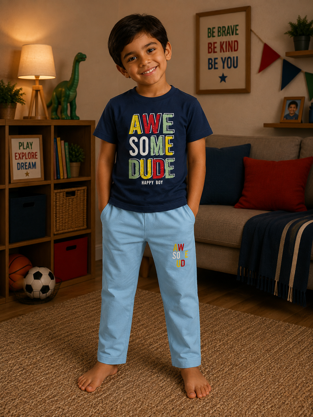 Blue Printed T-Shirt and Pant Set