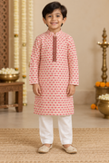 Pink Embroidered Boys Ethnic Wear Set with White Pant - Boys Ethnic Wear