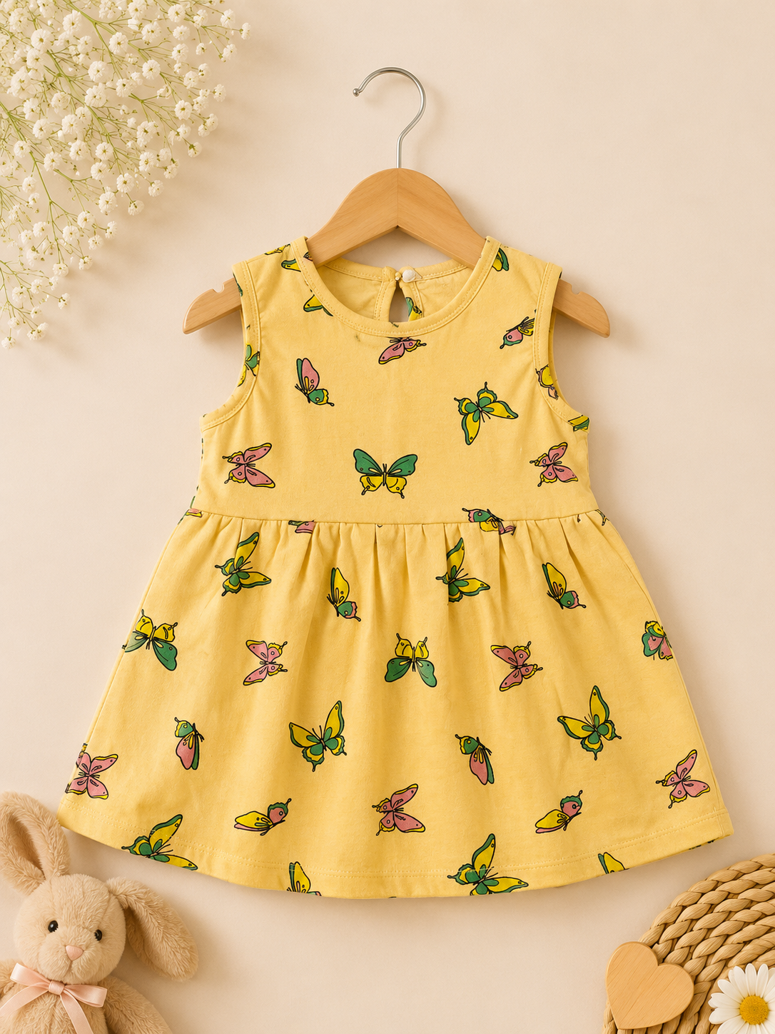 Yellow Butterfly Print Dress