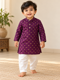 Purple Kurta with White Pant - Boys Ethnic Wear