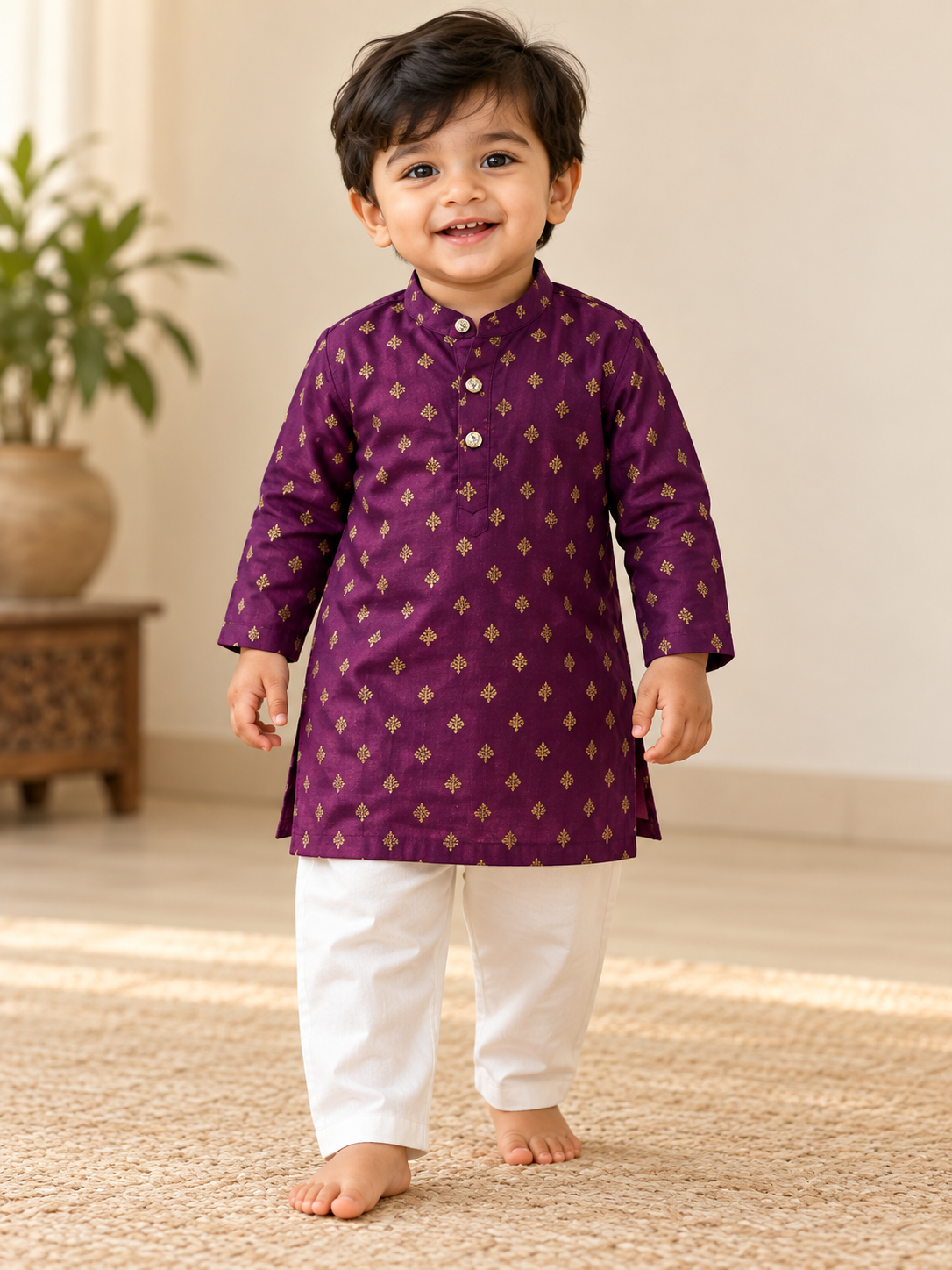 Purple Kurta with White Pant - Boys Ethnic Wear