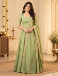 Mint Green Embroidered Party Wear Maxi with Embroidered Shawl (Pant not included)