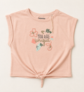 Peach Printed Knot Type T-Shirt