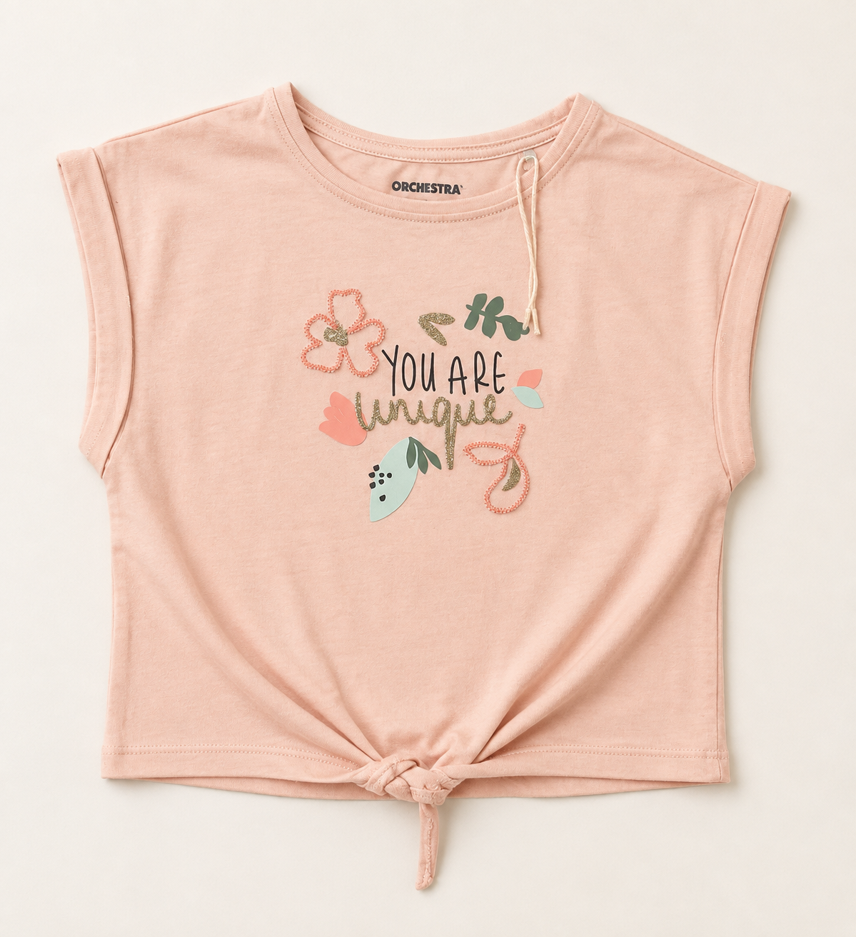 Peach Printed Knot Type T-Shirt