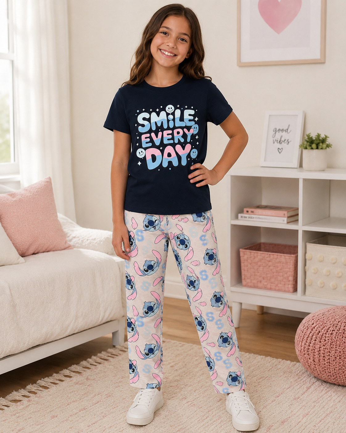 Dark Blue Printed T-Shirt and Grey Printed Pant Set