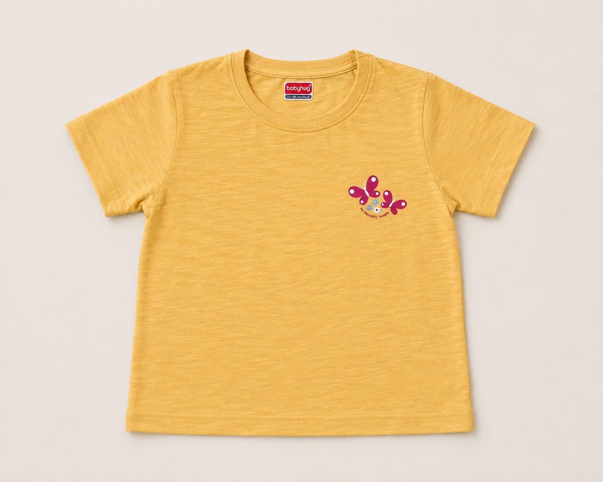 Yellow T-Shirt with Butterfly Badge Print