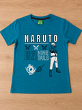 Blue T-Shirt with Letter and Character Print