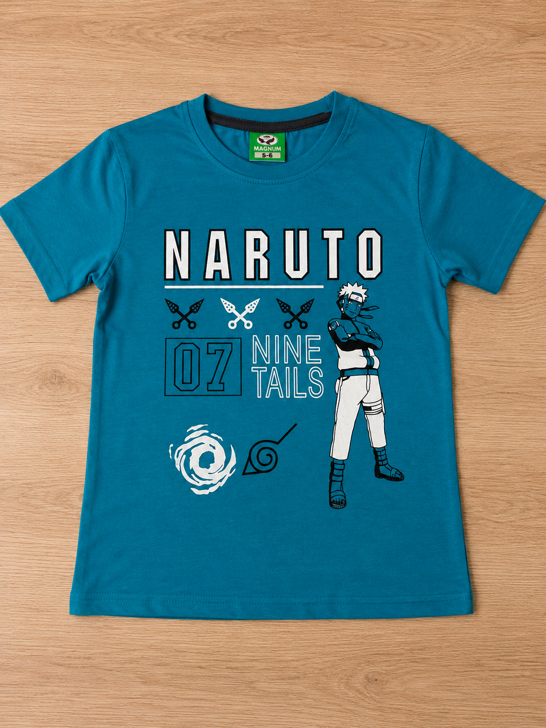 Blue T-Shirt with Letter and Character Print