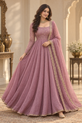 Rose Gold Colored Embroidered Maxi with Heavy Embroidered Shawl Set