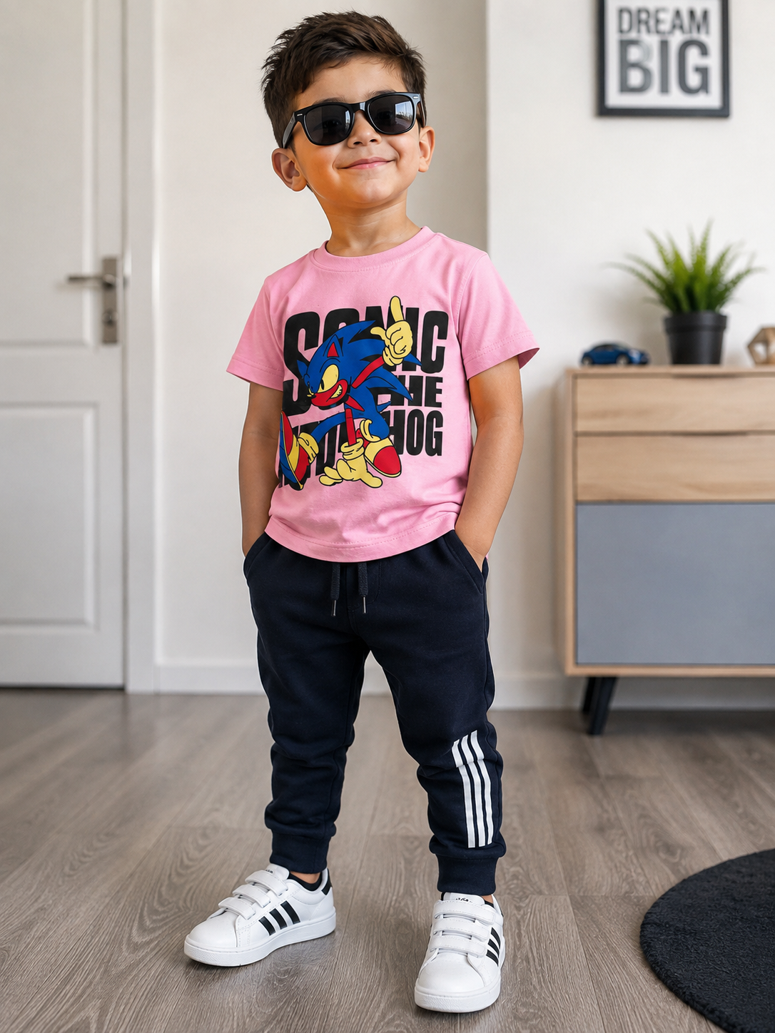 Pink T-Shirt and Black Jogger Pant Set